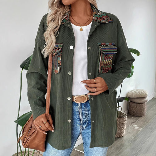 Damen kordeljacke mit buntem Zierstich und praktischen Taschen Drune