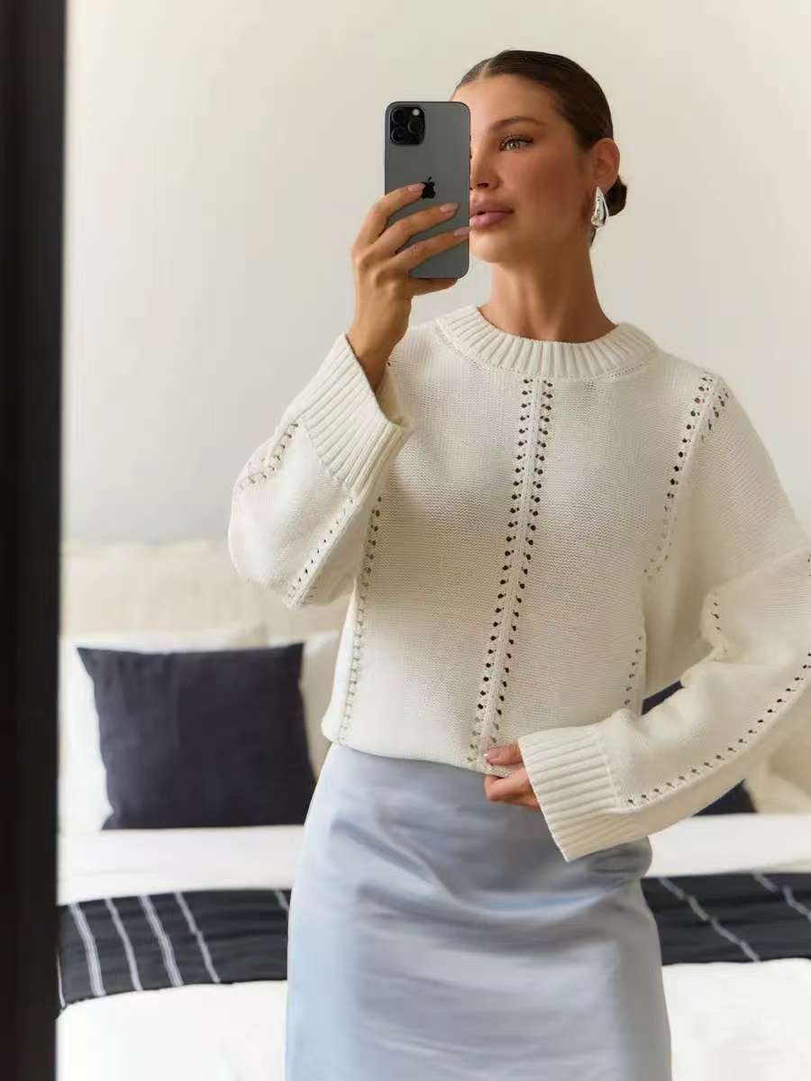 Damen lässiger Strickpullover mit luftigen Designelementen und überschnittenen Schultern Drune
