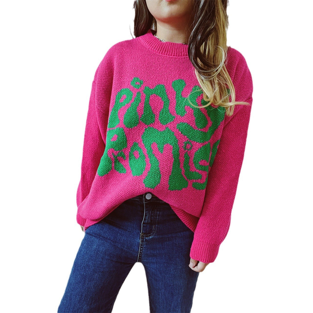Damen lässiger Pullover mit einzigartigem Textdesign Drune