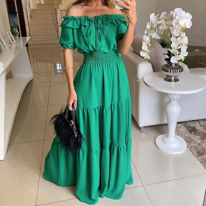 Damen Maxikleid mit Off-Shoulder Design und Volant-Ärmeln Drune