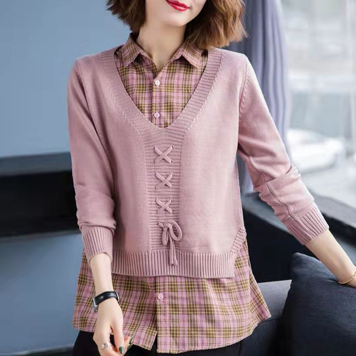 Damen Strickpullover mit raffiniertem Kordelzug und V-Ausschnitt Drune