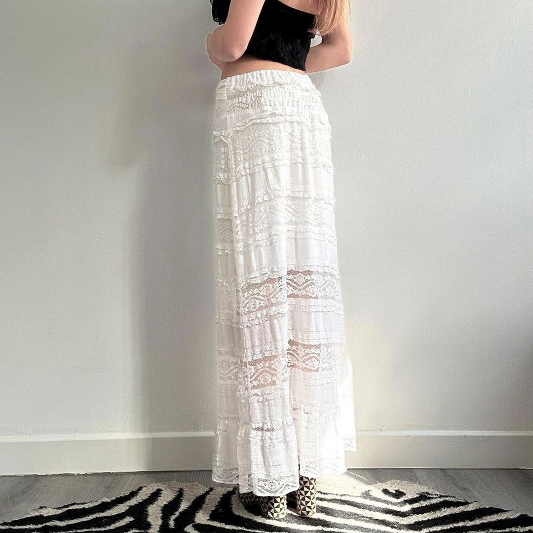 Damen Midirock mit elegantem Rüschensaum und dekorativem Taillengürtel Drune
