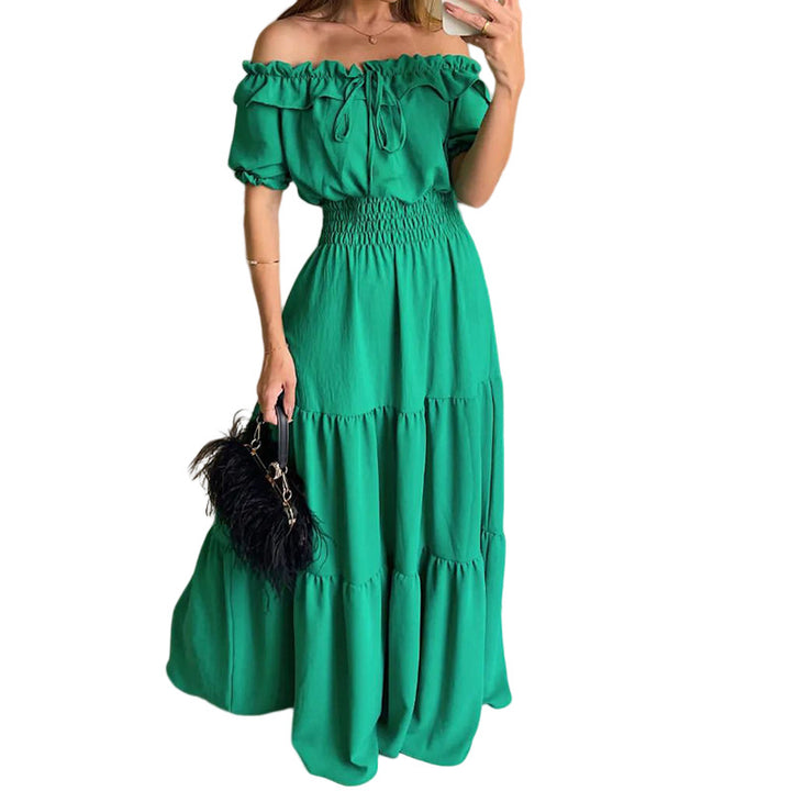 Damen Maxikleid mit Off-Shoulder Design und Volant-Ärmeln Drune