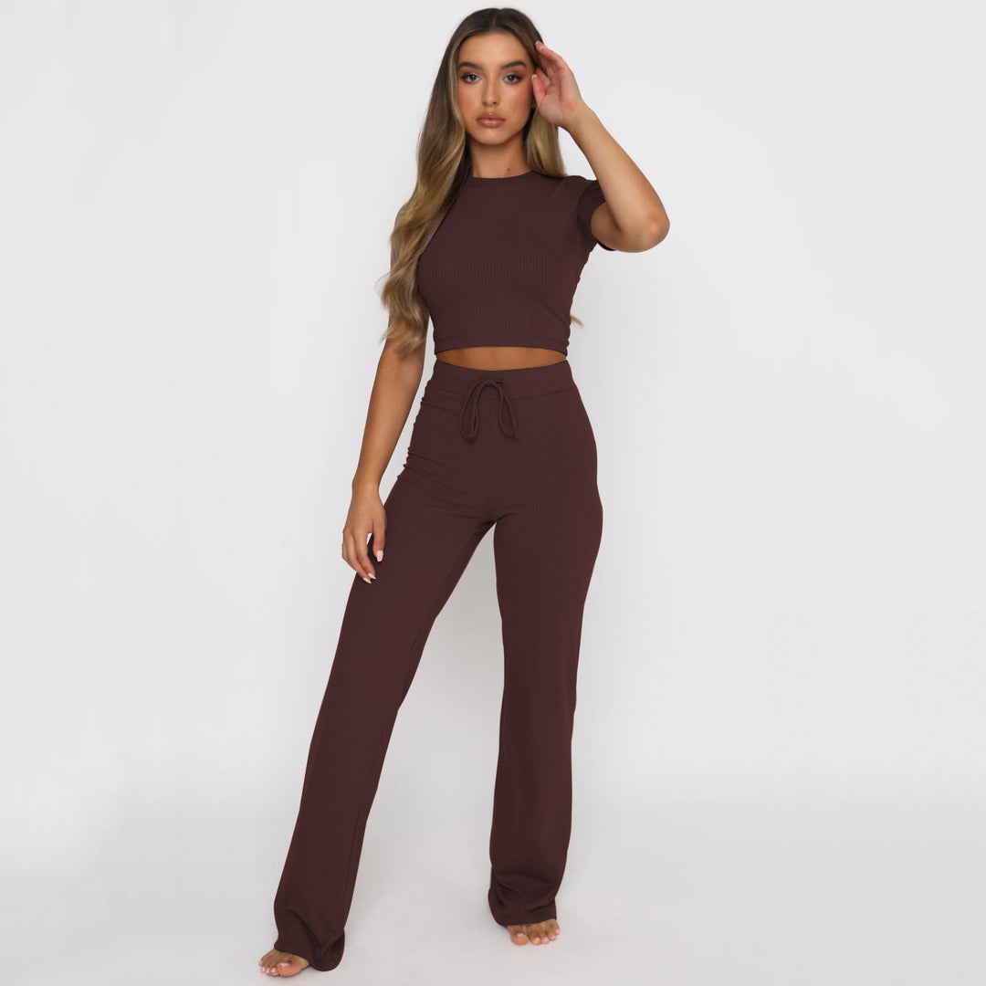 Damen modisches und komfortables Crop-Top-Hosen-Set Drune