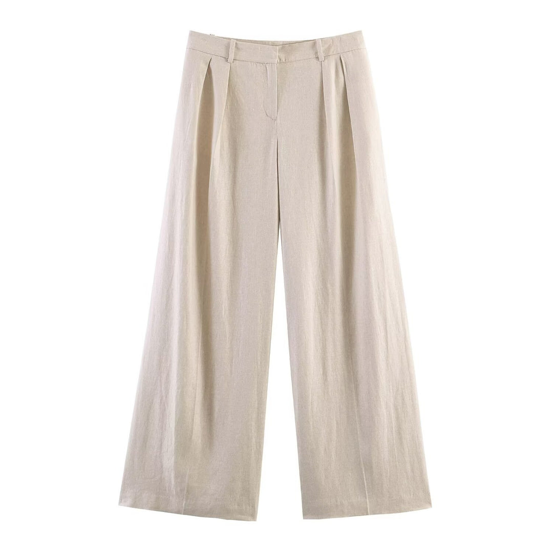 Damen weite Leinenhose mit eleganter Faltenlegung Drune