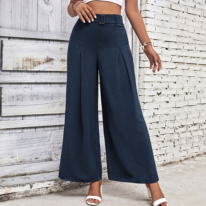 Damen weite Hochbundhose mit eleganten Falten und modischem Taillengürtel Drune