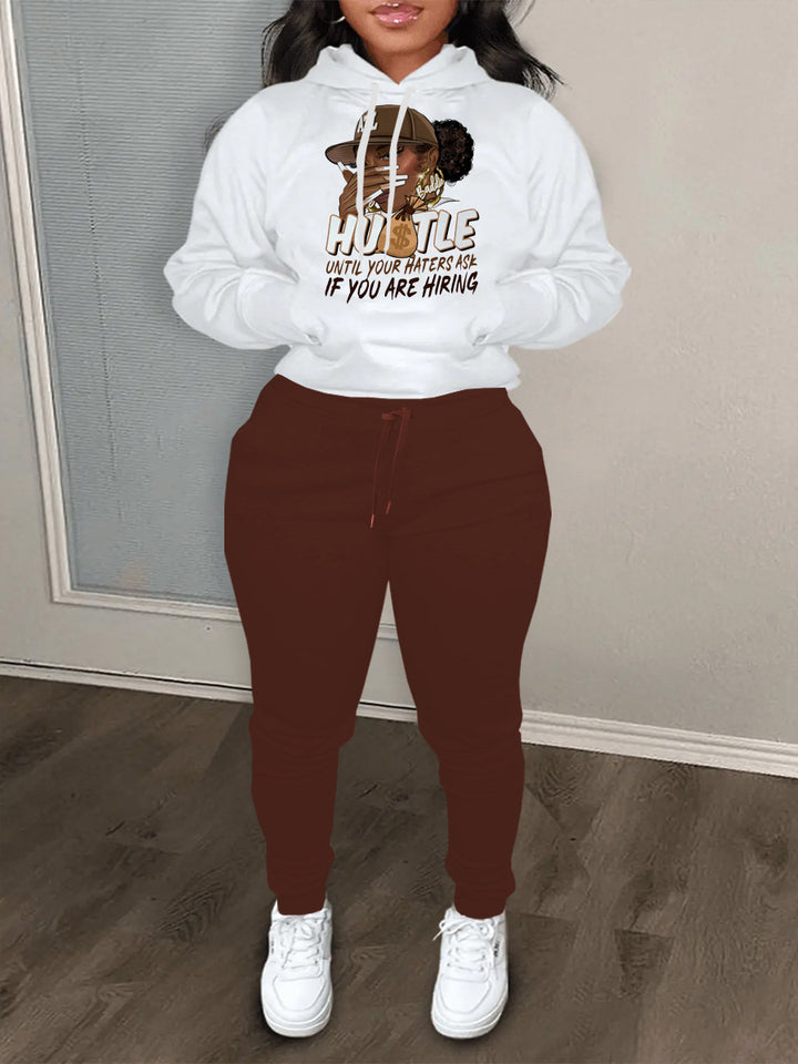 Damen Hoodie und Jogginghose Set mit motivierendem Aufdruck Drune