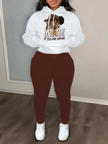 Damen Hoodie und Jogginghose Set mit motivierendem Aufdruck Drune