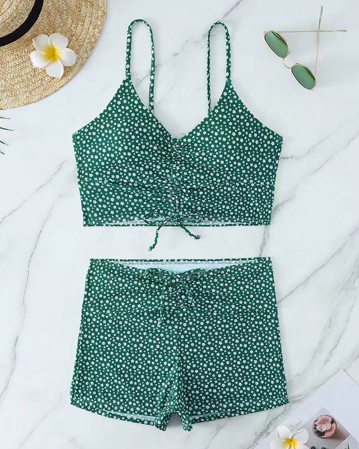 Damen Bikini mit floralem Rüschendesign und verstellbaren Trägern Drune