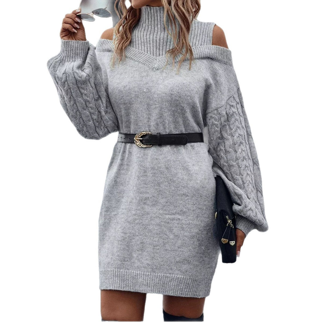 Damen Strickkleid mit lässigem V-Ausschnitt und voluminösen Ärmeln Drune