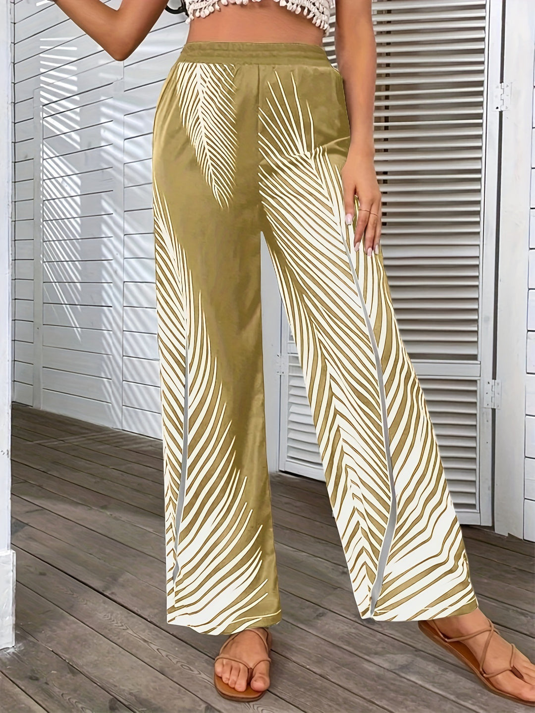 Damen Elegante und luftige Palazzohose mit Palmenmuster Drune