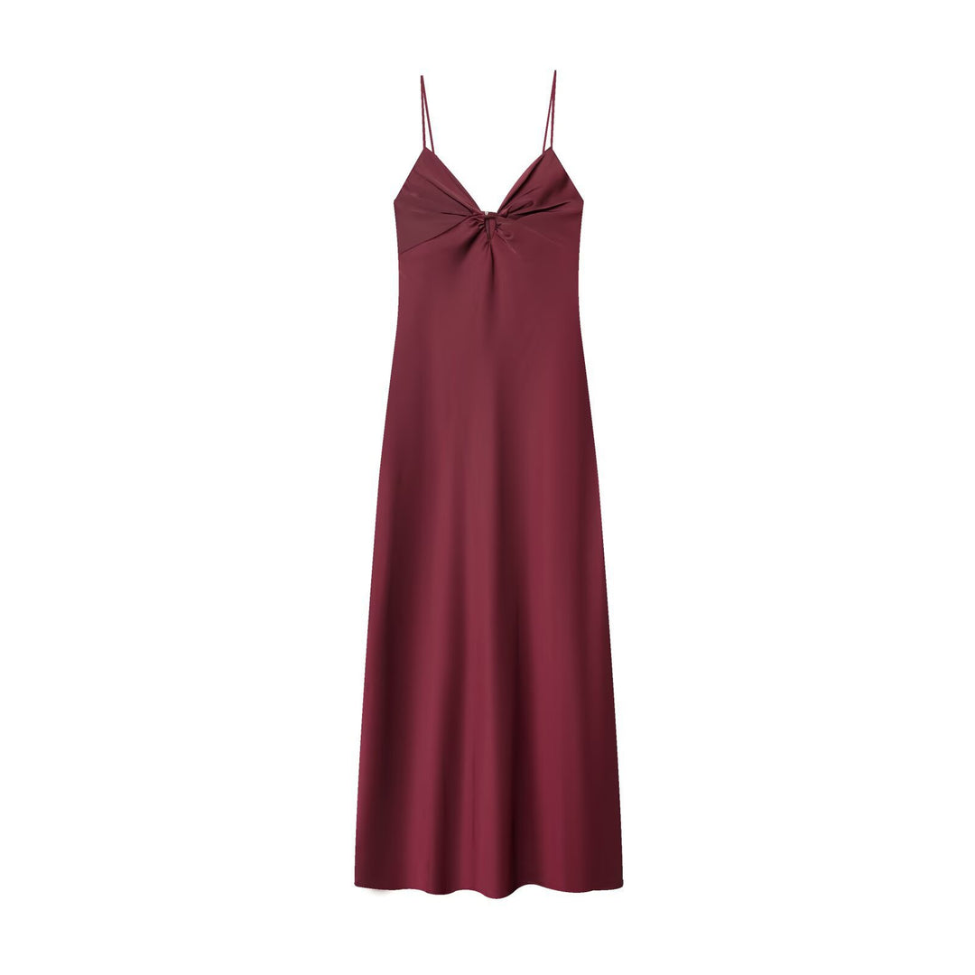 Damen Maxikleid mit elegantem Wasserfallausschnitt und zarter Drapierung Drune