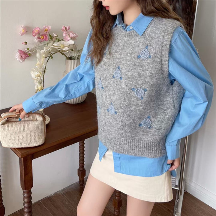 Damen Strickpullover mit floralem Muster Drune