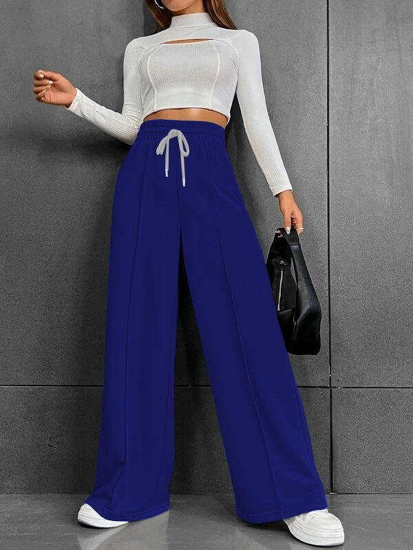 Damen nan weite High-Waist Palazzo-Jogginghose mit Kordelzug und Bügelfalte Drune