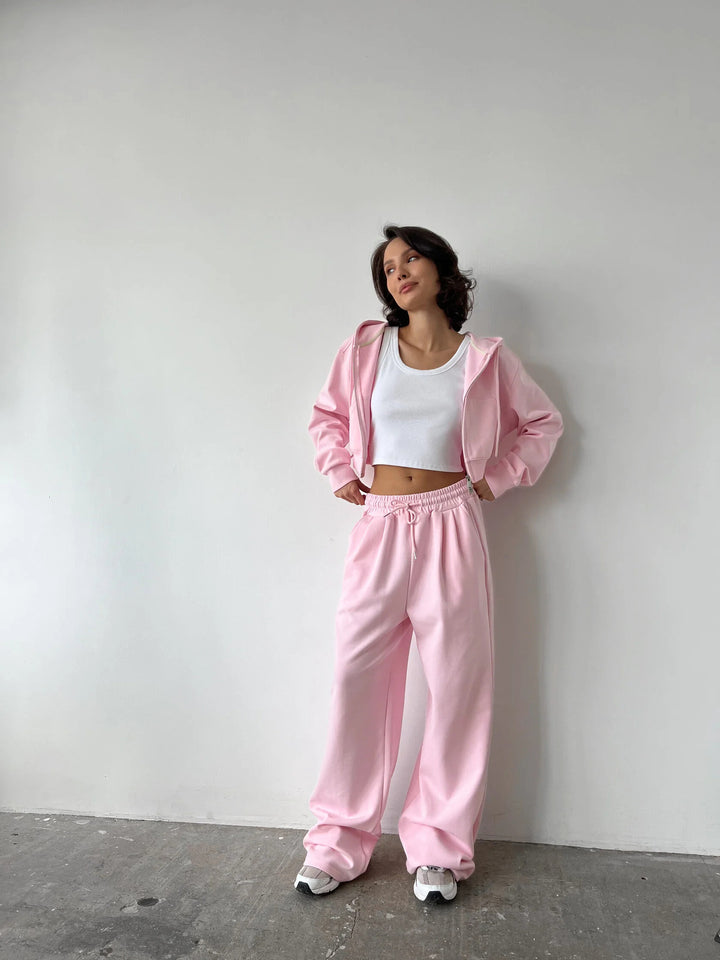 Damen Cropped Hoodie und weite Jogginghose-Set Drune