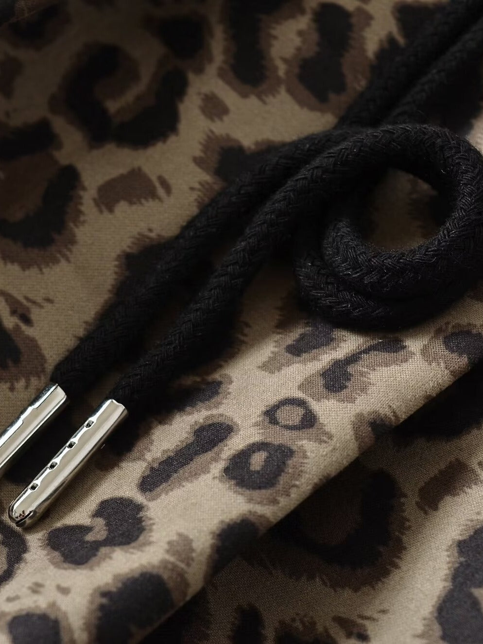 Damen Trendige weite Leoparden-Hose mit elastischem Bund und Bindegürtel Drune