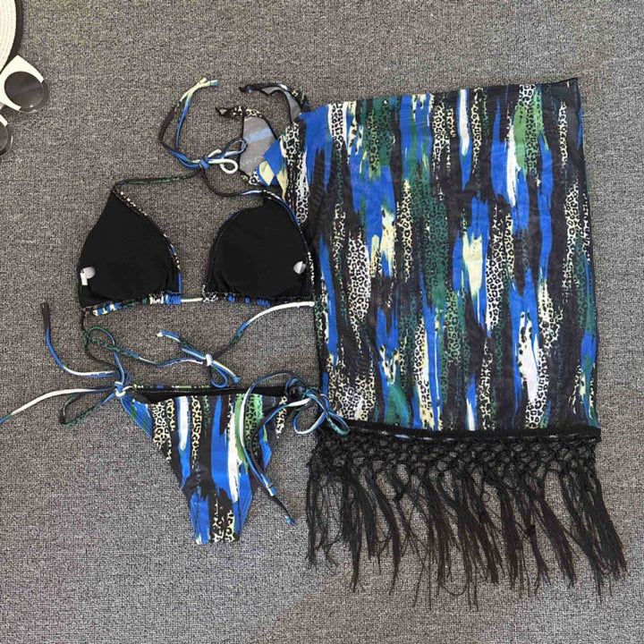 Damen Bikini-Set mit trendigem Fransenüberrock und verstellbaren Trägern Drune