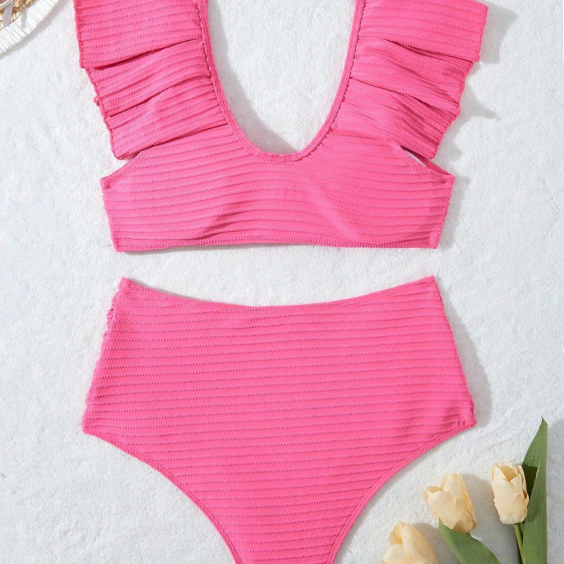 Damen Hochgeschnittener Bikini mit Rüschendetails Drune