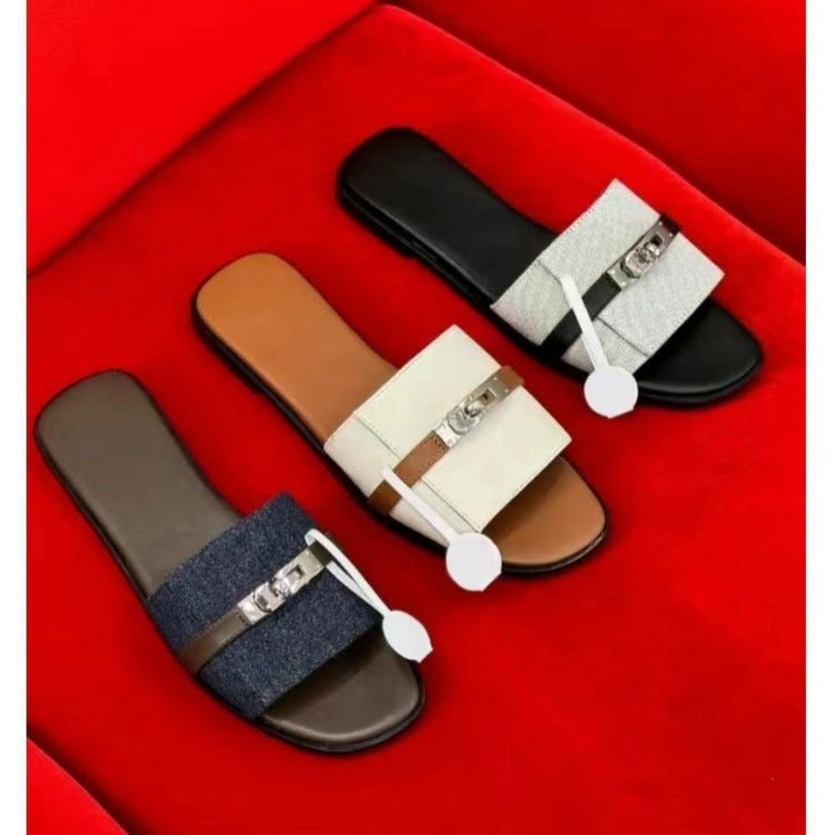 Damen Stylische Flache Sandalen mit modischem Schnallenakzent Drune