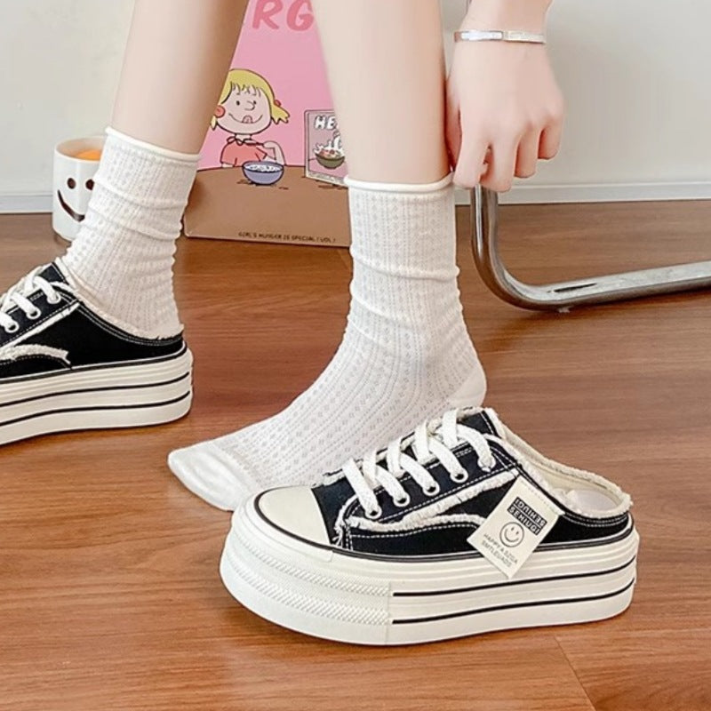 Damen Trendige Plateausneaker mit offener Ferse und Schnürung Drune