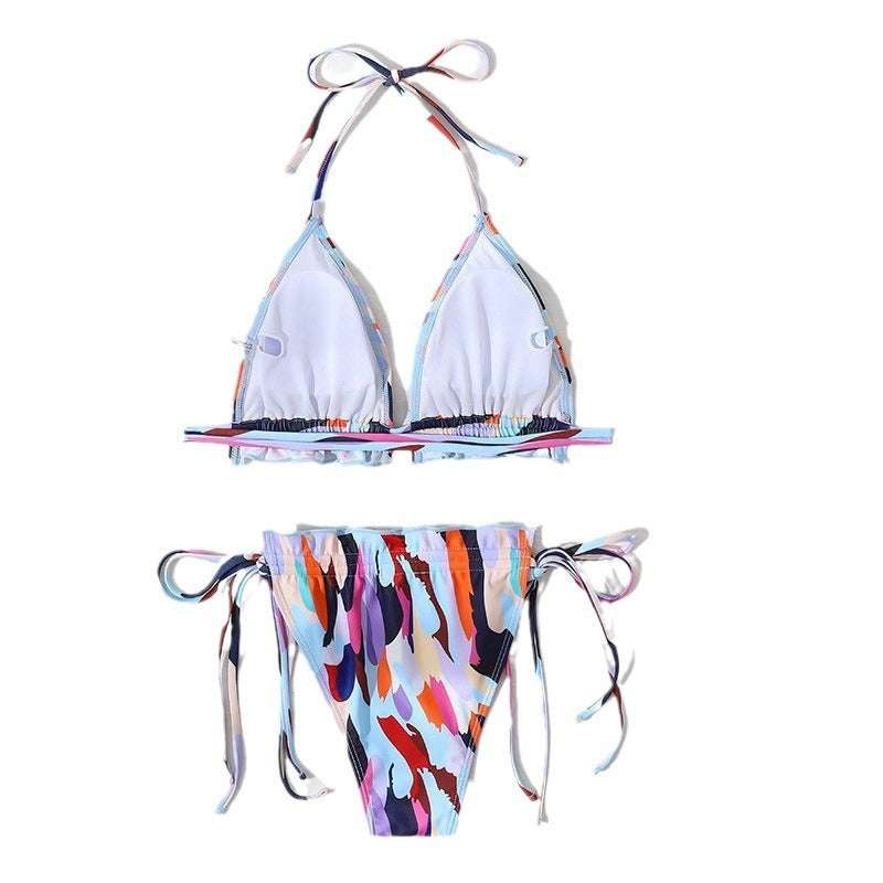 Damen Triangel-Bikini mit doppeltem Rüschendesign und verstellbarem Bindeband Drune