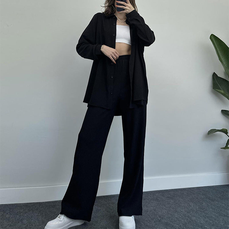 Damen lässiges Strickensemble mit weiter Bluse und lockeren Hosen Drune