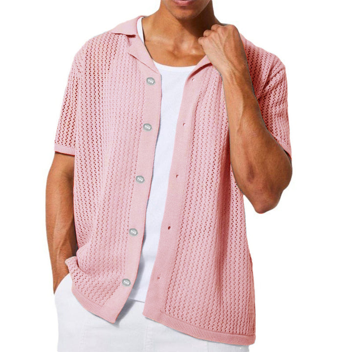 Herren atmungsaktives Kurzarm-Strickhemd mit offenem Design Drune