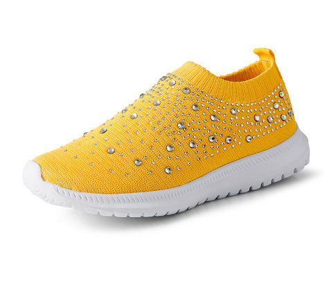 Damen nan gestrickte Slipper-Sneaker mit Strassbesatz und elastischem Einstieg Drune