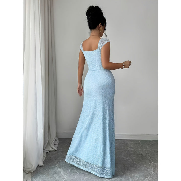 Damen Maxikleid mit Spitzenärmel und seitlichem Schlitz Drune