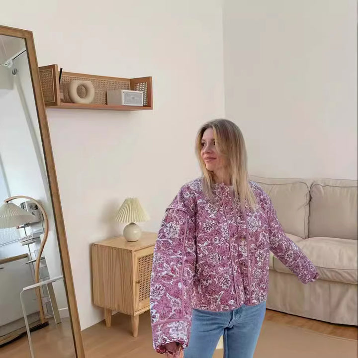 Damen modische Oversized-Jacke mit floralem Muster Drune