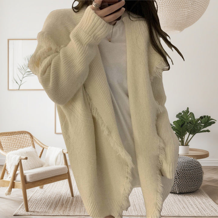 Damen Oversized Strickjacke mit fransigen Details und offenem Schnitt Drune