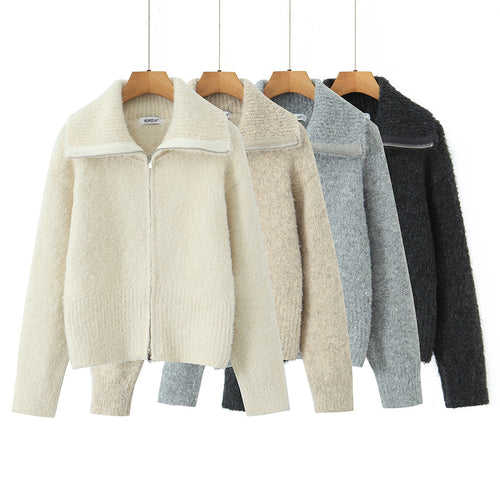 Damen elegante Kurzjacke mit weichem Stehkragen und Reißverschluss Drune