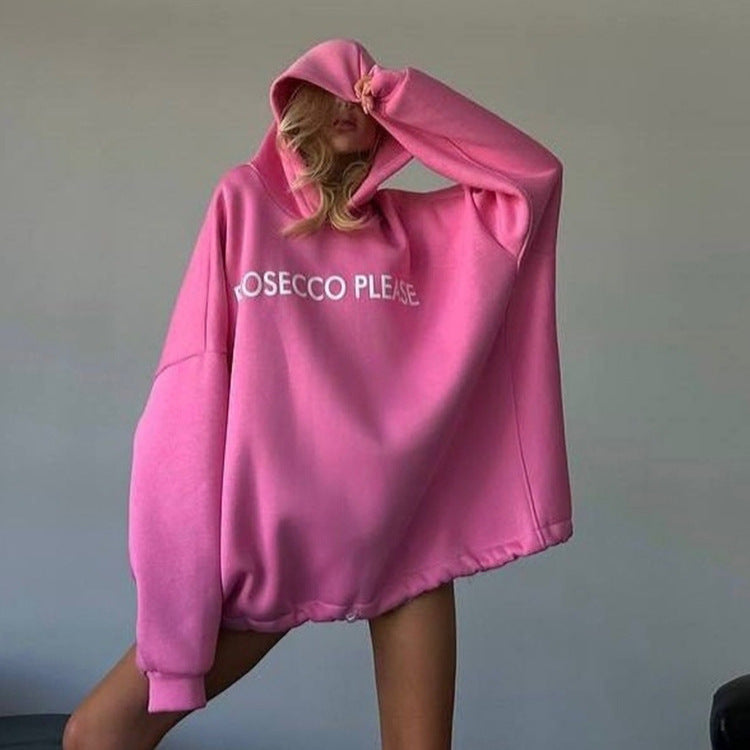Damen Lässiger Oversized-Hoodie mit Kordelzug und Rippbündchen Drune