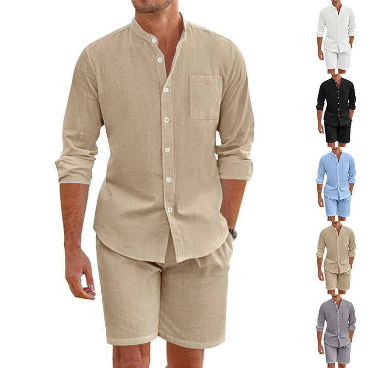 Herren lässiges Leinen-Set mit Knopfleiste und praktischen Taschen Drune