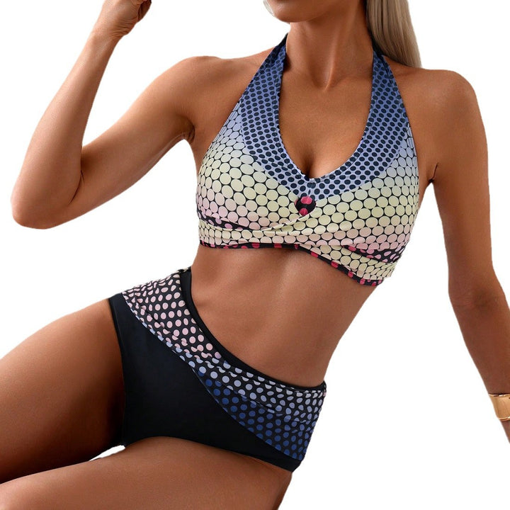Damen Hochgeschnittenes Bikini-Set mit stilvollem Punktmuster Drune