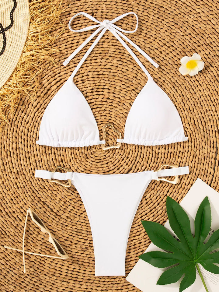 Damen Triangel-Bikini mit verstellbaren Trägern und dekorativen Schnallen Drune
