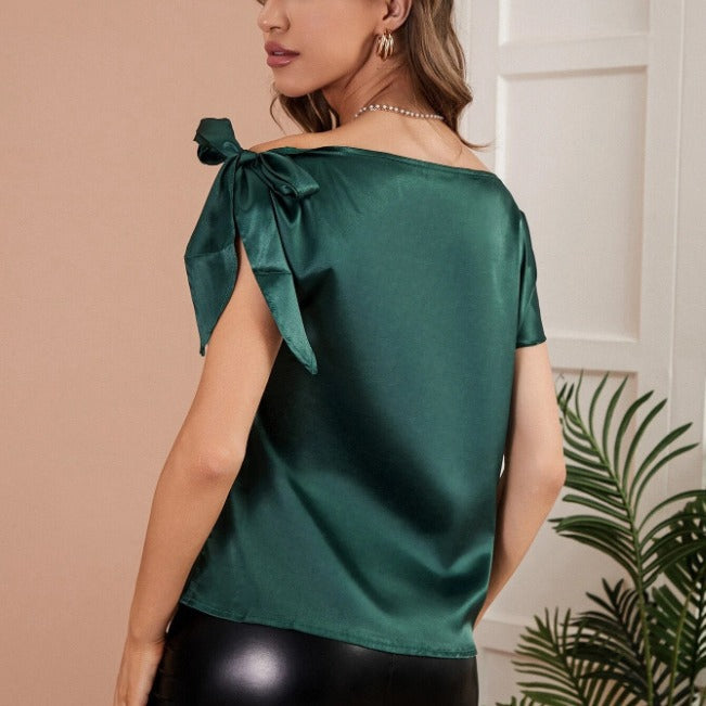 Damen Elegant geformtes Oberteil mit schulterfreiem Design und dekorativen Knoten Drune