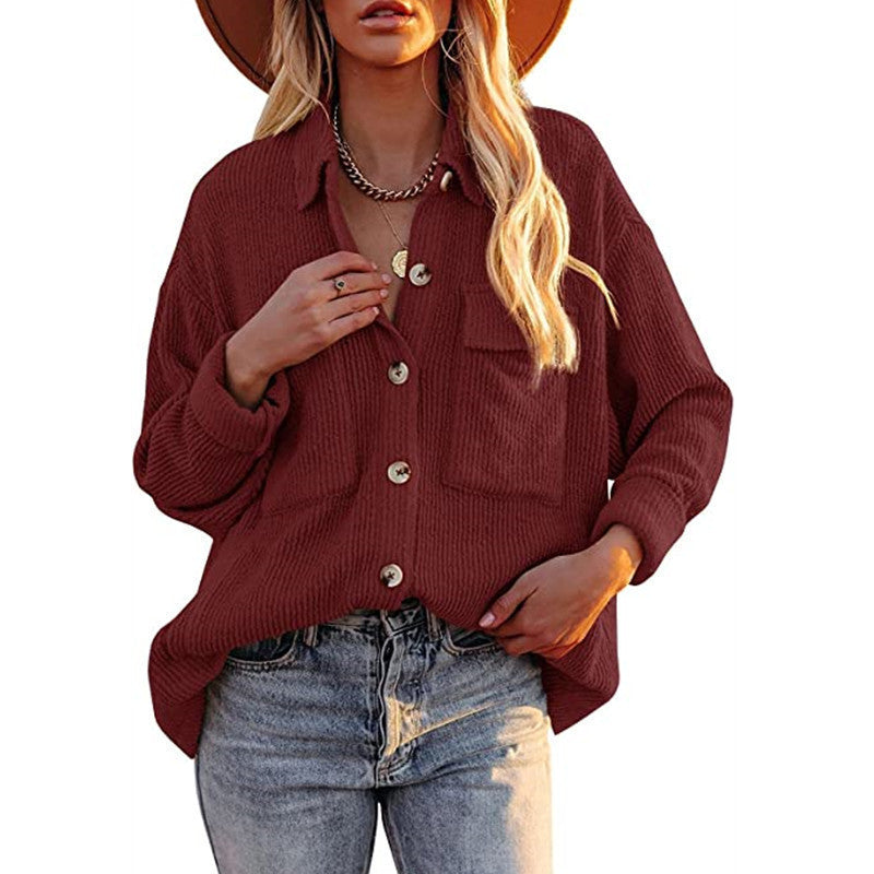 Damen lässige Overshirtjacke mit Struktur und praktischen Taschen Drune