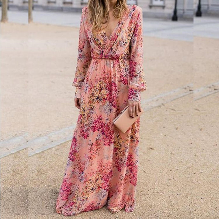 Damen Maxikleid mit voluminösen Ärmeln und elegantem floralem Design Drune
