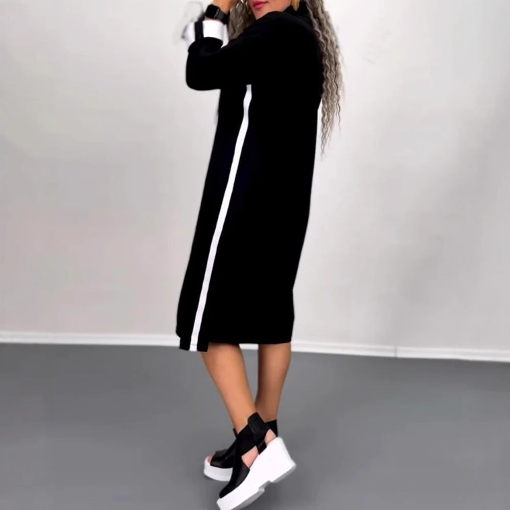 Damen Kapuzenkleid mit seitlichen Taschen und modischem Farbkontrast Drune