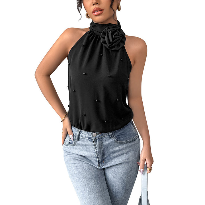 Damen Haltertop mit Blumenapplikation und verzierten Perlen Drune
