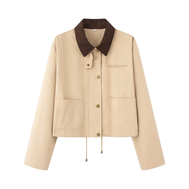 Damen lässige Jacke mit kontrastierendem Kragen und praktischen Taschen Drune