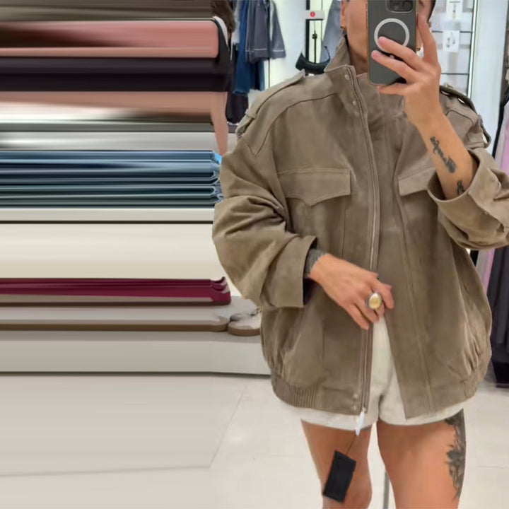 Damen Modischer und bequemer Oversized-Wildlederjacke Drune