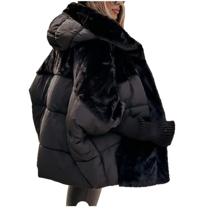 Damen nan gesteppte Kurzjacke mit Teddyfell-Einsätzen, Kapuze und integrierten Rippbündchen Drune