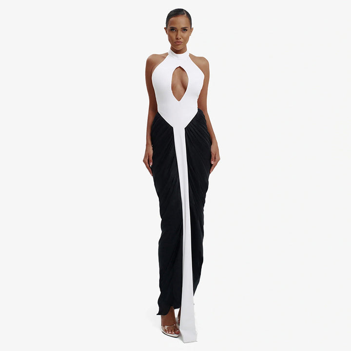 Damen Maxikleid mit hochgeschlossenem Ausschnitt und elegantem Cut-Out Drune