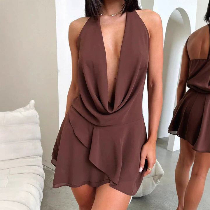 Damen Minikleid mit raffiniertem Wickelausschnitt und elegantem Drapierungsdesign Drune