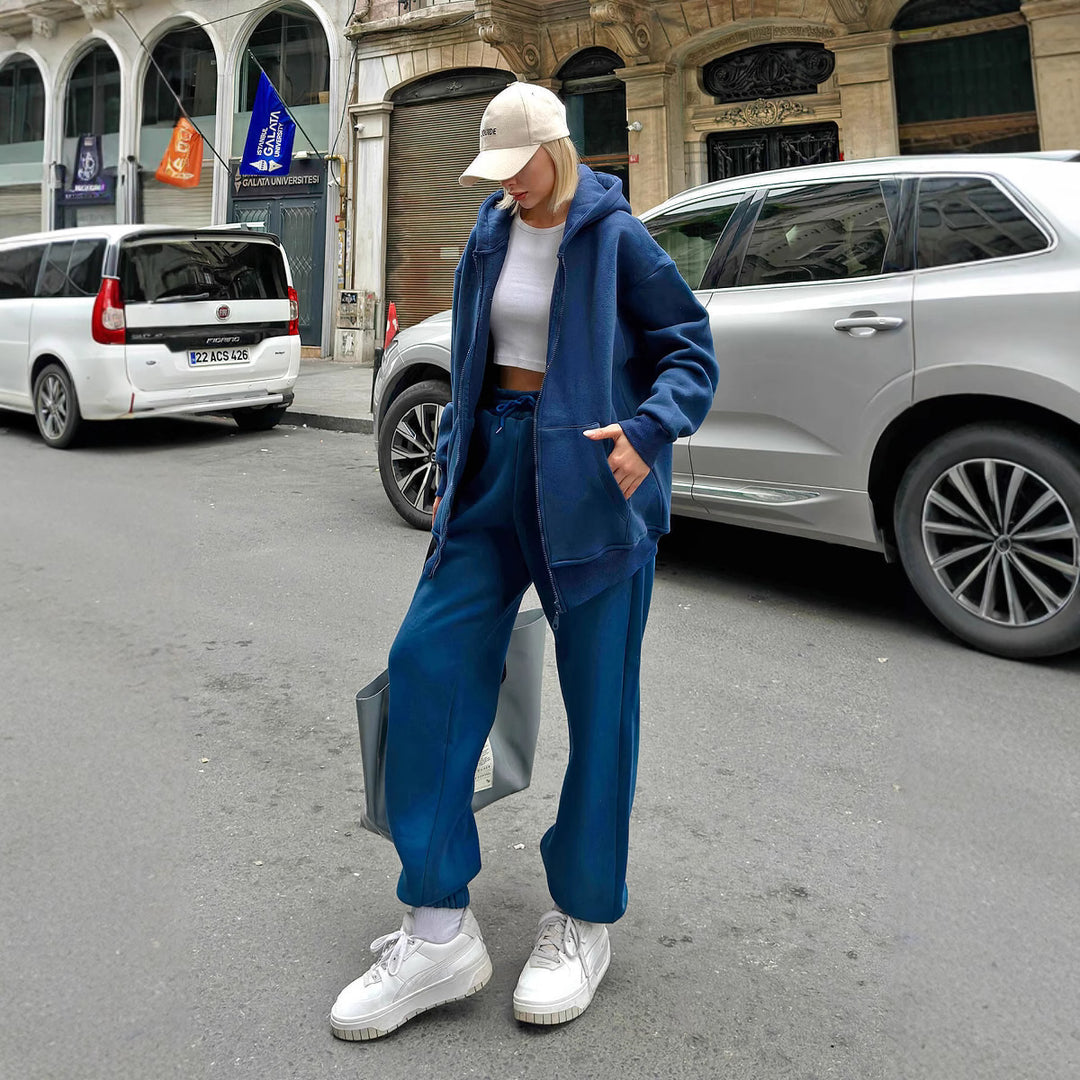 Damen lässiger Hoodie- und Jogginghose-Set Drune