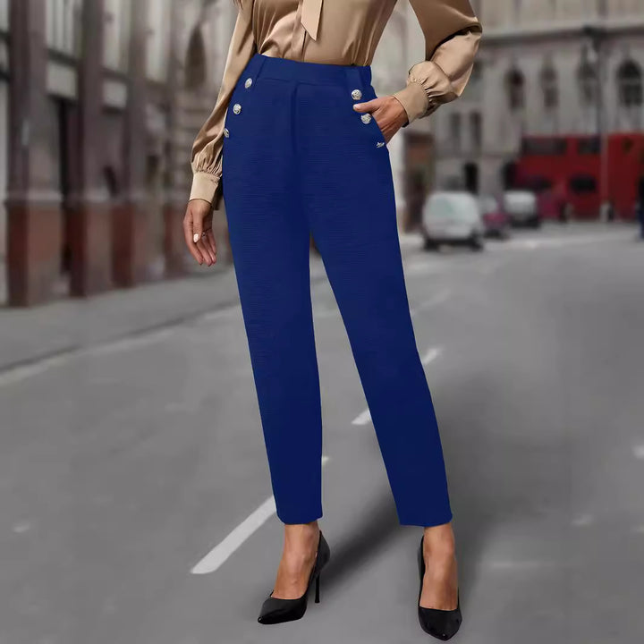 Damen elegante Anzughose mit doppeltem Knopfverschluss und schmalem Bein Drune