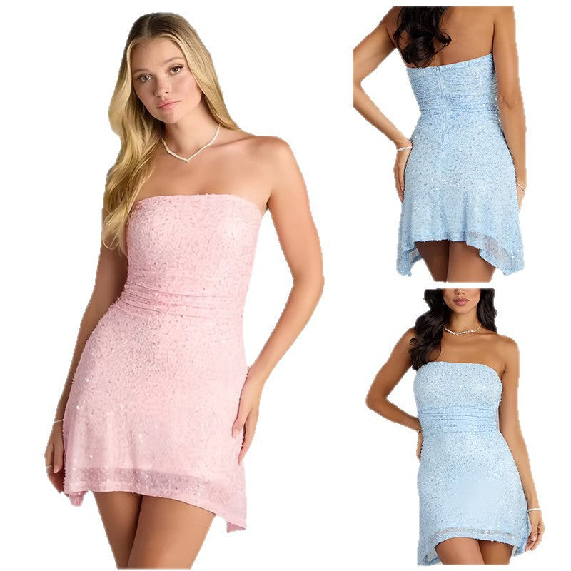Damen Cocktailkleid mit schimmernden Pailletten und elegantem Wickeldesign Drune