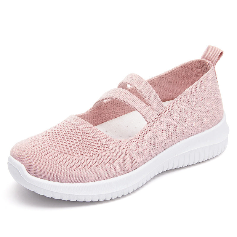 Damen nan gestrickter Slip-On Mary-Jane-Sneaker mit elastischen Riemen, gepolstertem Komfortfußbett und flexibler EVA-Laufsohle Drune